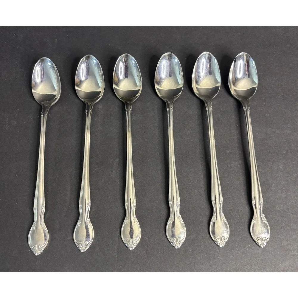 6 Imperial Parliament Iced Tea Spoons Floral Scroll Discontinued 7 1/2